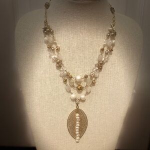 Handmade Leaf Iliana Leyba Handmade Gold and Pearl Triple Layer Necklace